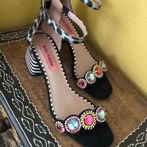Betsey Johnson Black Heels with Multicolor Gems